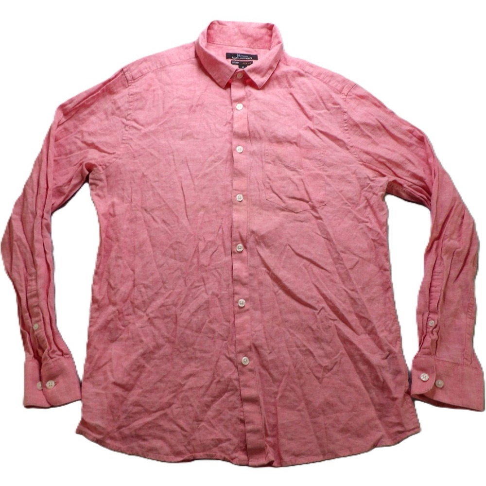 Marc Anthony Men Shirt Medium Pink Long Sleeve Slim Fit Linen Cotton Button Down